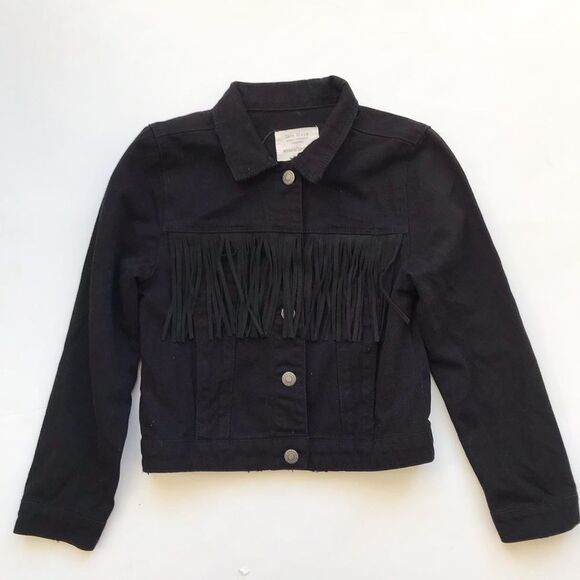 Zara NWOT black fringe denim jacket  9-10Y - Picture 1 of 6